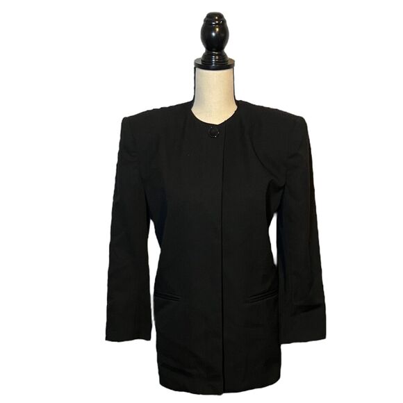 Vintage Garfinckel's Womens Black Wool Blazer Jacket Hidden Buttons Size 4 USA - Picture 2 of 6